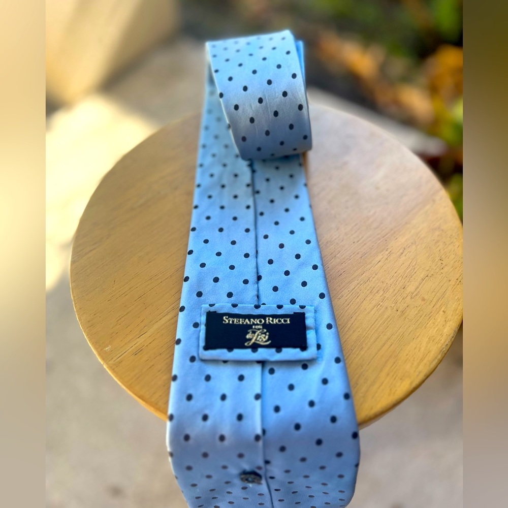 STEFANO RICCI for delisi Tie. Preloved blue with polka dots
